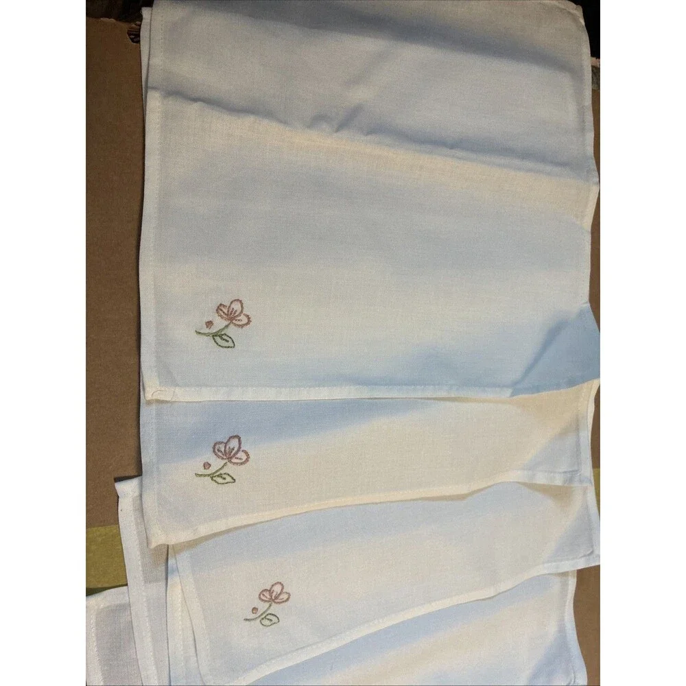 Vintage Embroidered Napkin White 10 X10 Grannychic Cottage Set 6 Cotton